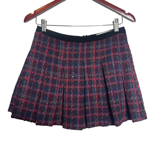 AMANDA UPRICHARD SET Tweed Collar Blazer & mini pleated skirt plaid navy red S - Picture 3 of 8